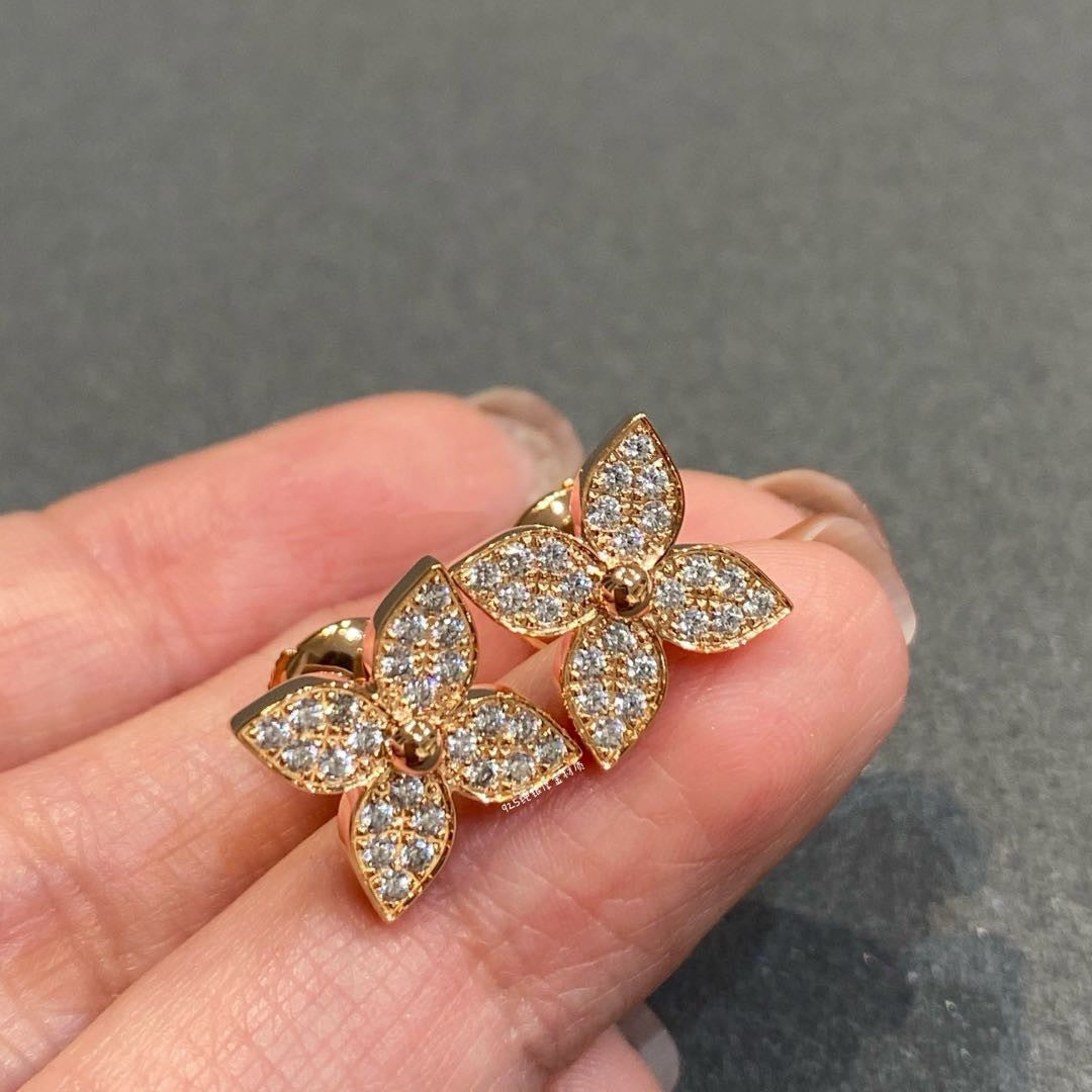 [AURORA]STAR BLOSSOM STUD EARRINGS PINK GOLD DIAMONDS