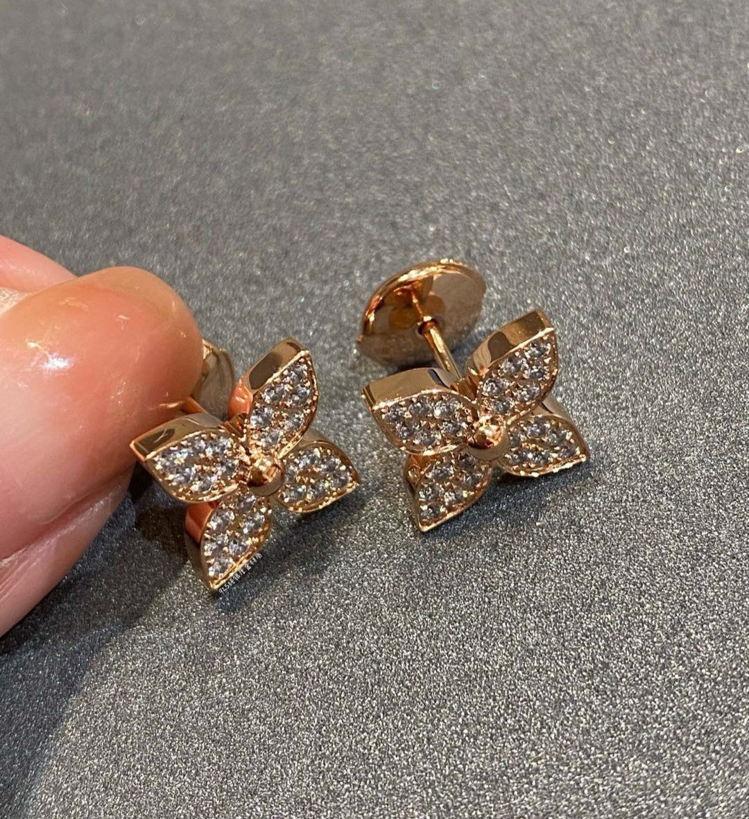 [AURORA]STAR BLOSSOM STUD EARRINGS PINK GOLD DIAMONDS