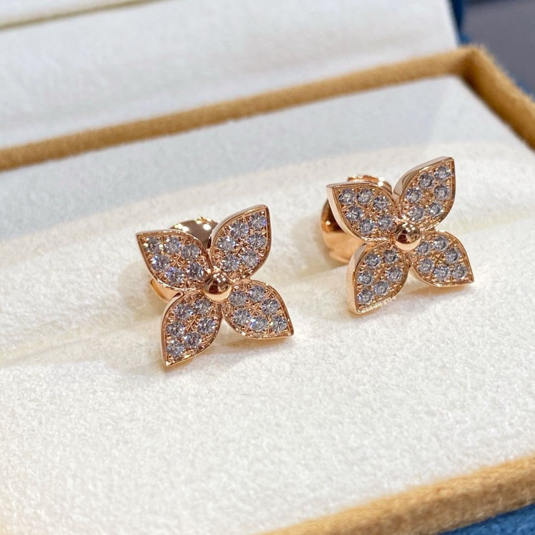 [AURORA]STAR BLOSSOM STUD EARRINGS PINK GOLD DIAMONDS