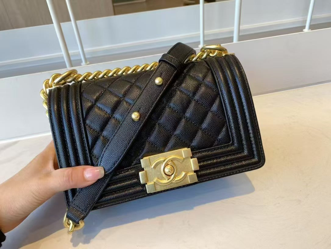 Leboy Black Vintage Gold Buckle Medium Bag