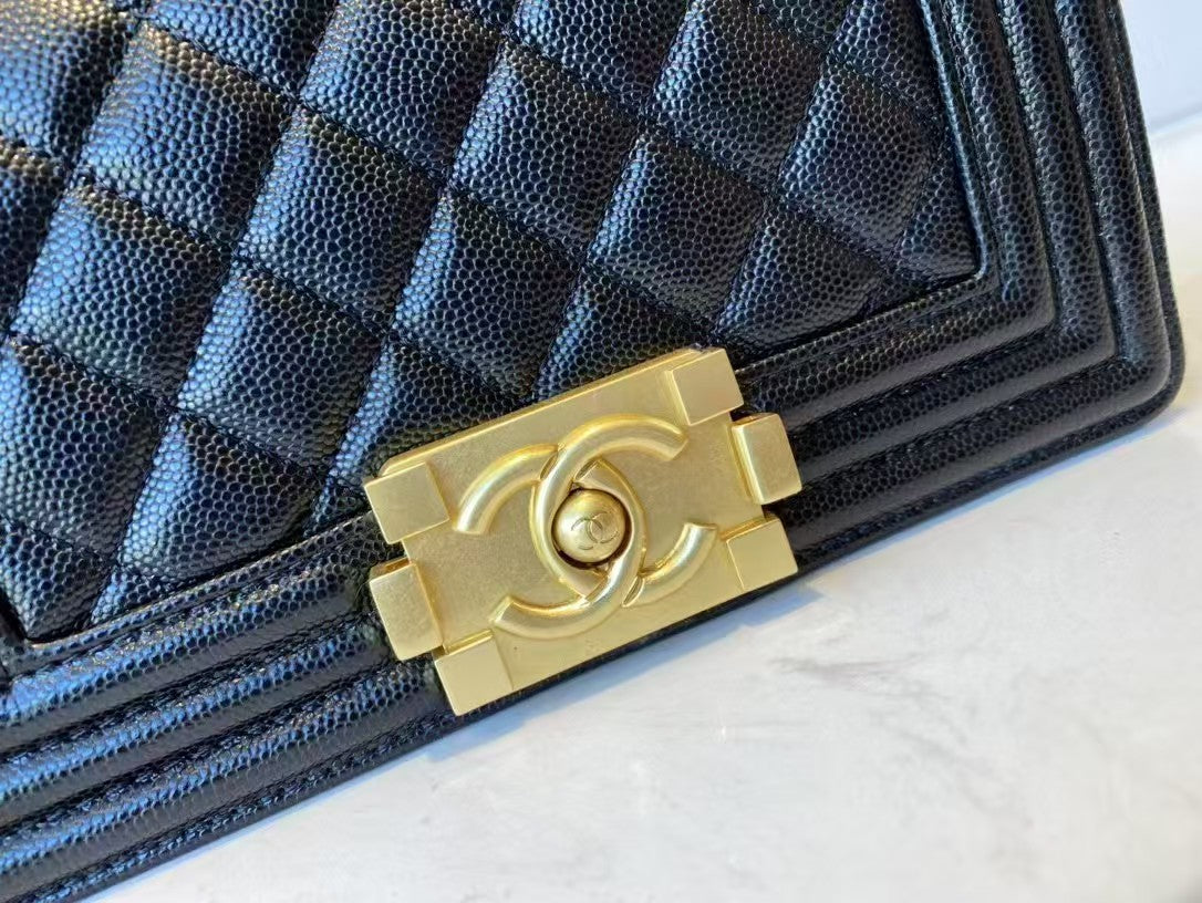 Leboy Black Vintage Gold Buckle Medium Bag