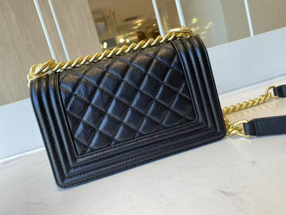 Leboy Black Vintage Gold Buckle Medium Bag