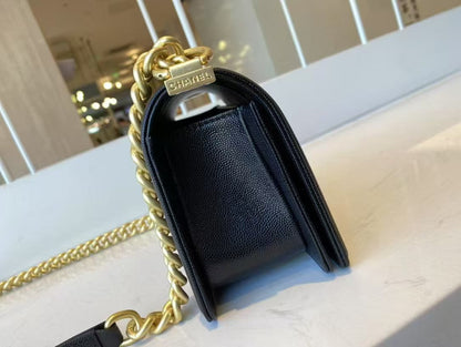 Leboy Black Vintage Gold Buckle Medium Bag