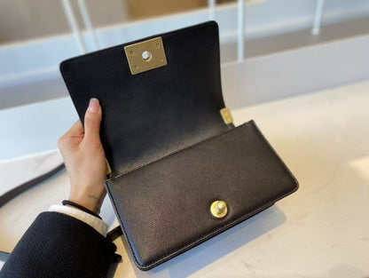 Leboy Black Vintage Gold Buckle Medium Bag