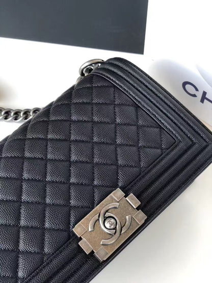 Leboy Black Vintage Silver Buckle Medium Bag