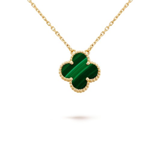 [AURORA]CLOVER 15MM MALACHITE SINGLE FLOWER  NECKLACE