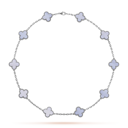 [AURORA]CLOVER 10 MOTIFS BLUE CHALCEDONY NECKLACE