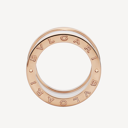 [AURORA]ZERO 1 FOUR-BAND LOOPS AND WHITE CERAMIC SPIRAL PINK GOLD RING