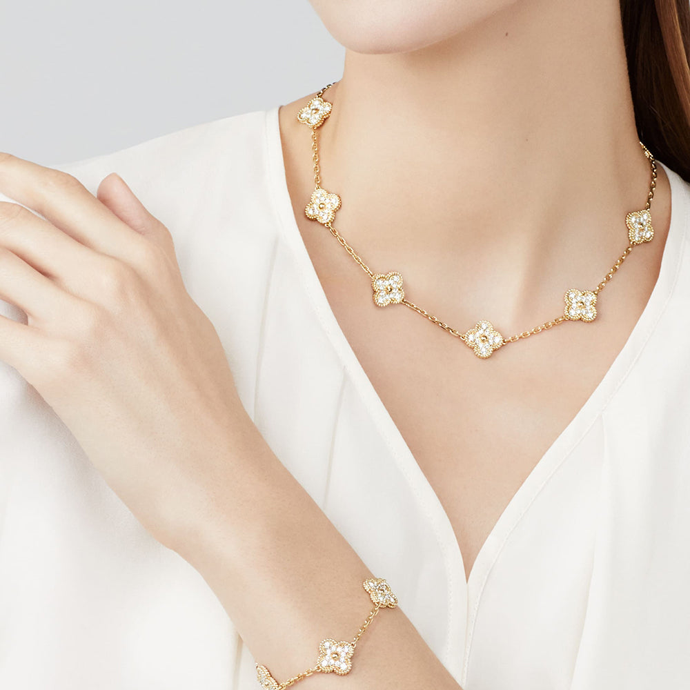 [AURORA]CLOVER 10 MOTIFS DIAMOND NECKLACE