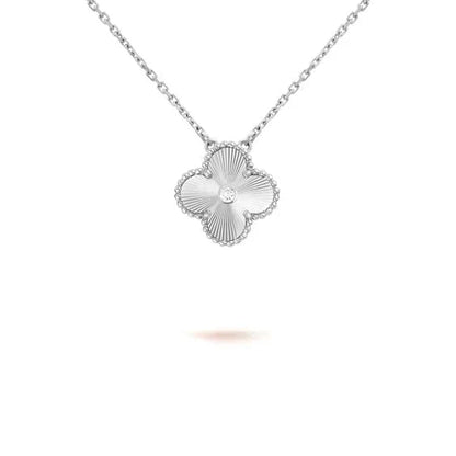 [AURORA]CLOVER  15MM DIAMOND LASER NECKLACE SILVER