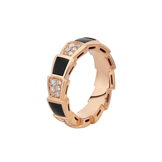 [AURORA]SERPENTI RING PINK GOLD BLACK MOP DIAMOND PAVED 4MM