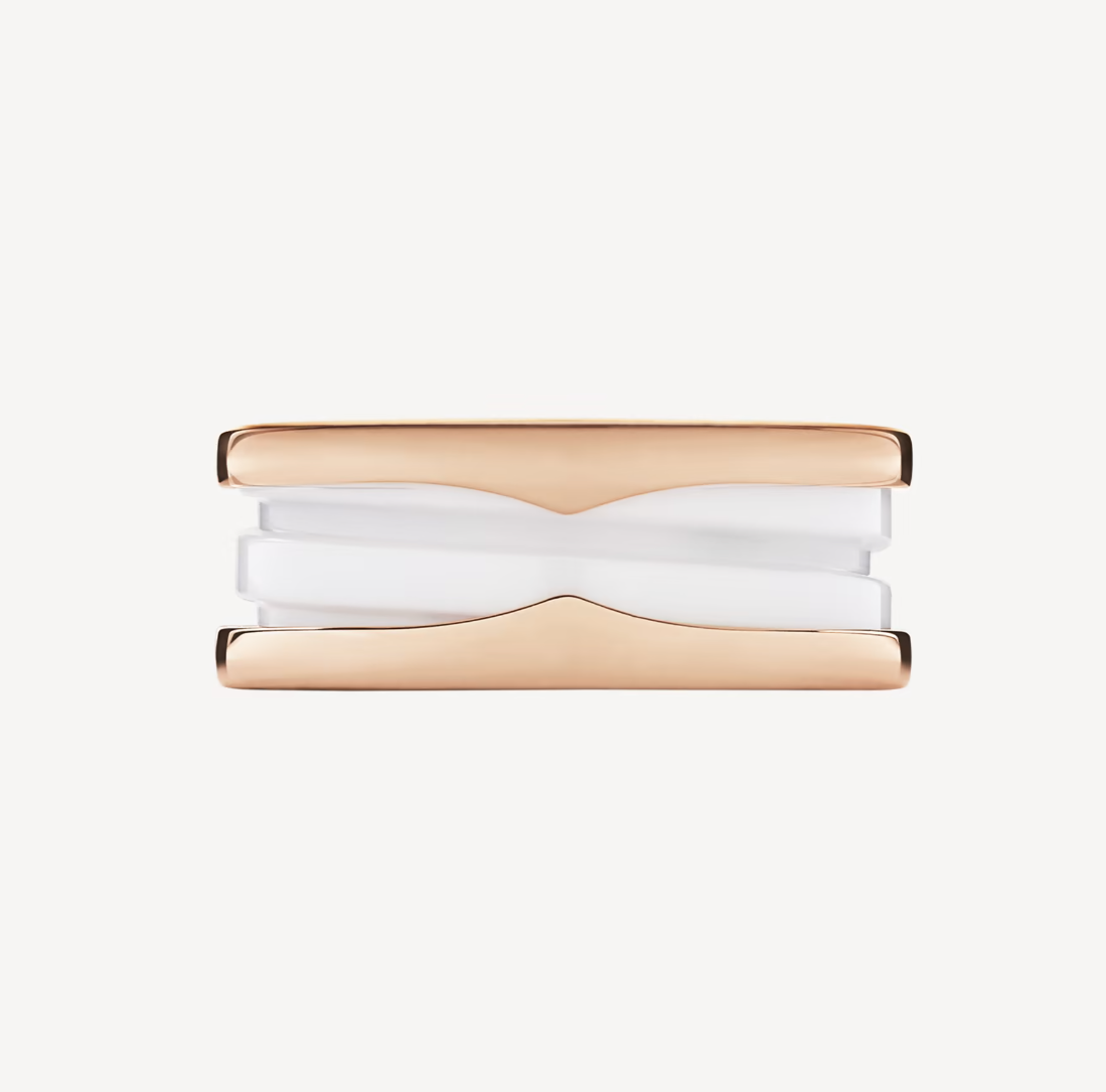 [AURORA]ZERO 1 TWO-BAND LOOPS AND WHITE CERAMIC SPIRAL PINK GOLD RING