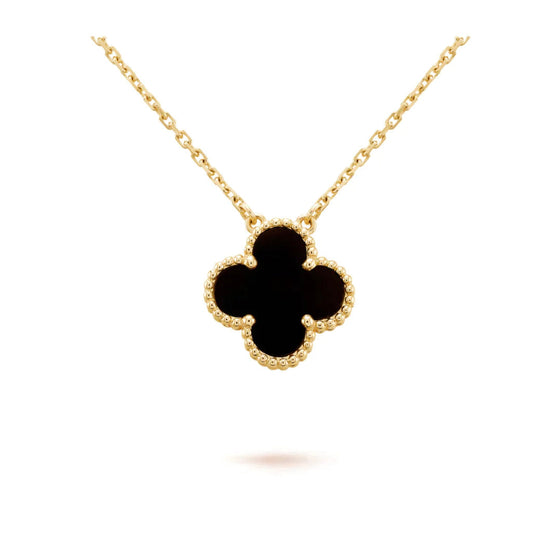 [AURORA]CLOVER 15MM BLACK ONYX SINGLE FLOWER NECKLACE