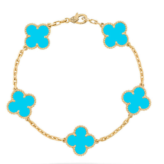 [AURORA]CLOVER 5 MOTIFS TURQUOISE BRACELET