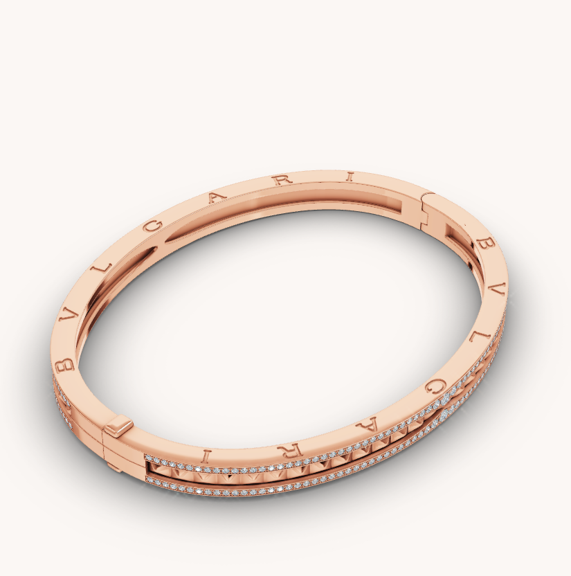 [AURORA]ZERO 1 SPIRAL AND PAVED DIAMOND PINK GOLD BRACELET