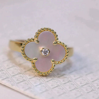[AURORA]CLOVER PINK MOP RING GOLD DIAMOND