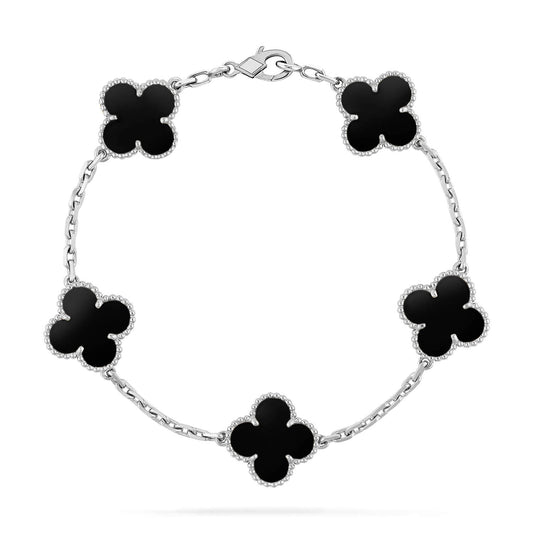 [AURORA]CLOVER 5 MOTIF ONYXS  BRACELET SILVER