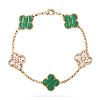 [AURORA]CLOVER  5 MOTIF MALACHITE DIAMOND BRACELET