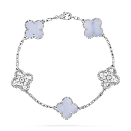 [AURORA]CLOVER  5 MOTIF DIAMOND PURPLE CHALCEDONY BRACELET SILVER