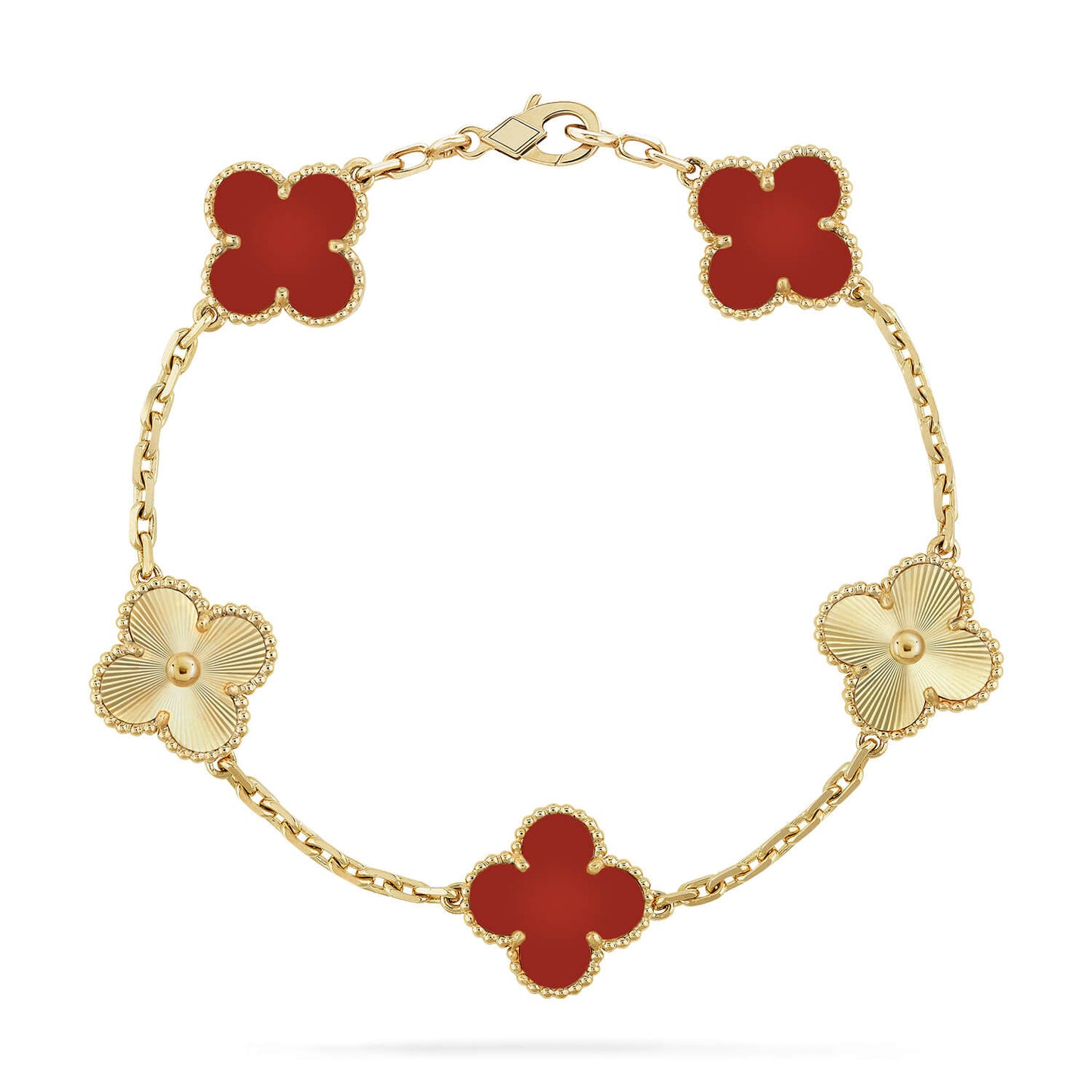 [AURORA]CLOVER  5 MOTIFS CARNELIAN GOLD BRACELET