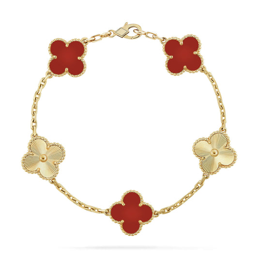 [AURORA]CLOVER  5 MOTIFS CARNELIAN GOLD BRACELET