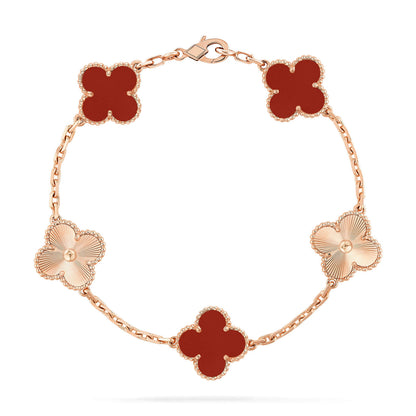 [AURORA]CLOVER  5 MOTIFS CARNELIAN GOLD BRACELET