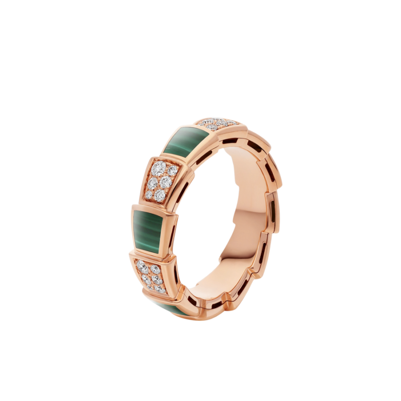 [AURORA]SERPENTI RING PINK GOLD MALACHITE DIAMOND PAVED 4MM