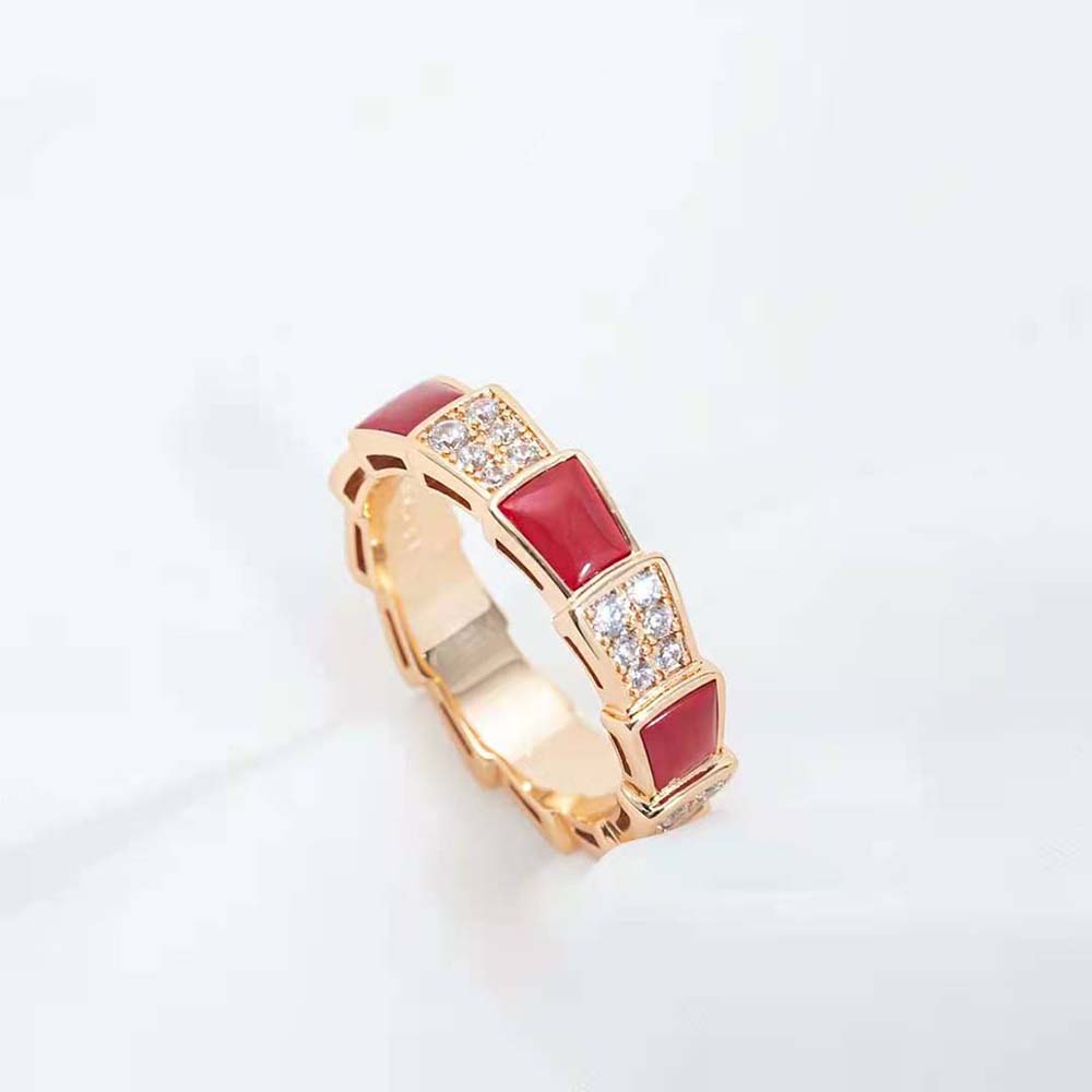 [AURORA]SERPENTI RING PINK GOLD CARNELIAN DIAMOND PAVED 4MM