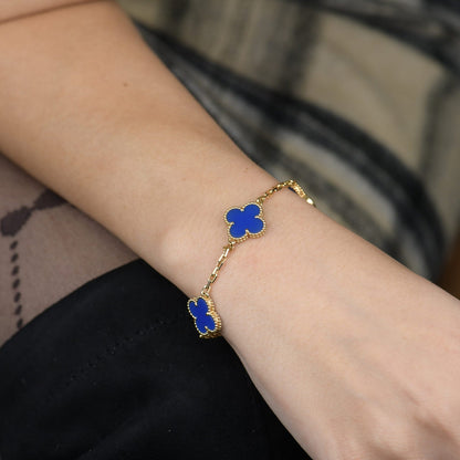 [AURORA]CLOVER 5 MOTIFS BLUE AGATE BRACELET
