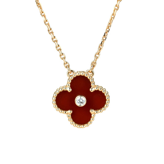 [AURORA]CLOVER 15MM DIAMOND CARNELIAN NECKLACE
