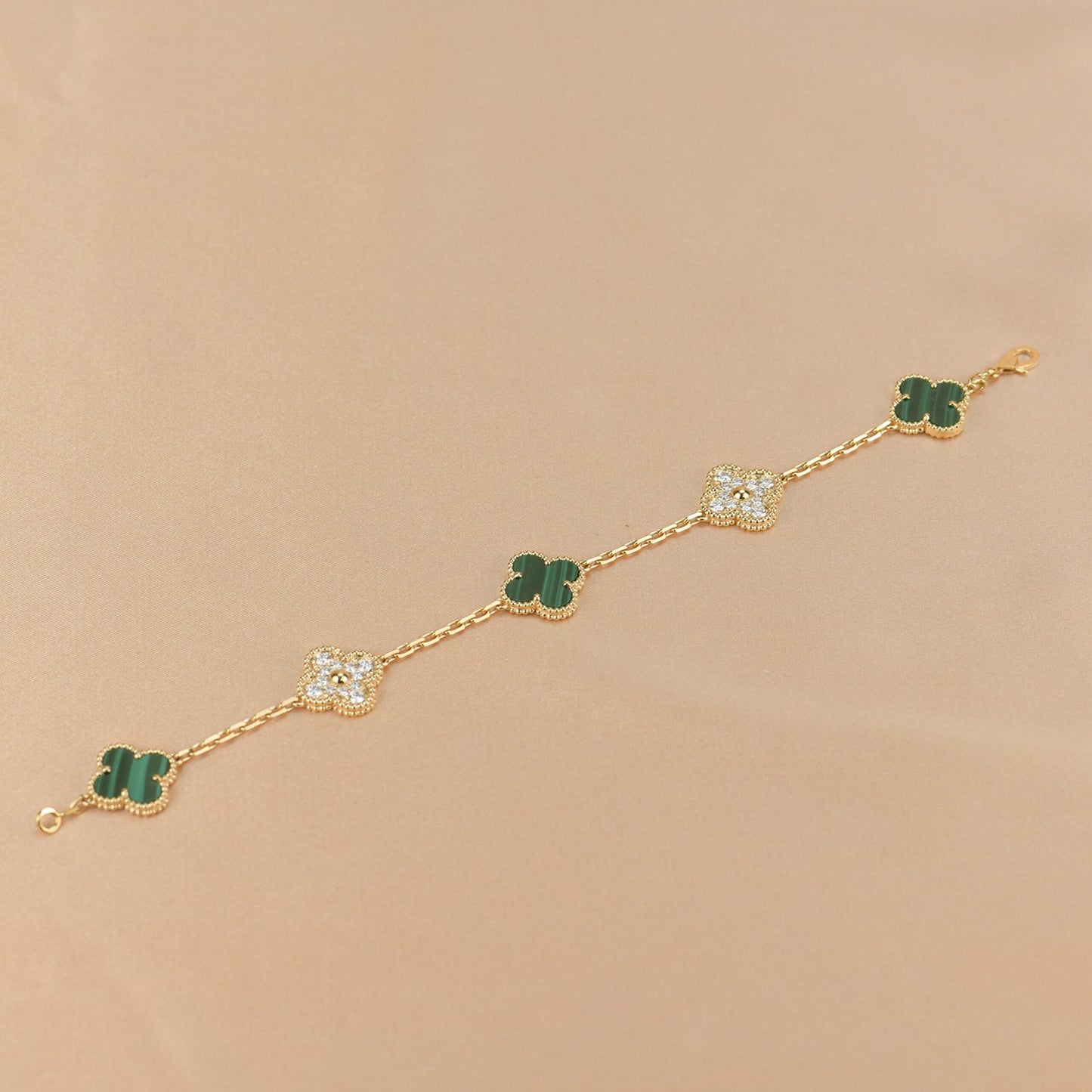 [AURORA]CLOVER  5 MOTIF MALACHITE DIAMOND BRACELET