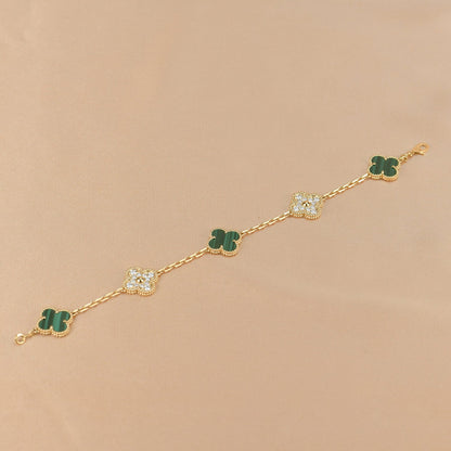 [AURORA]CLOVER  5 MOTIF MALACHITE DIAMOND BRACELET
