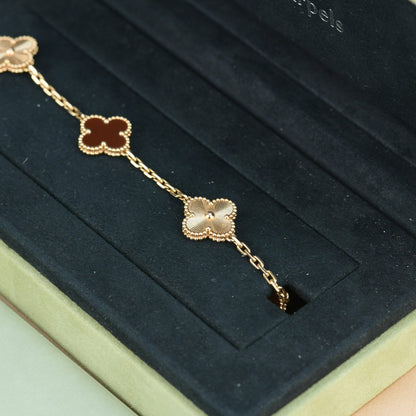 [AURORA]CLOVER  5 MOTIFS CARNELIAN GOLD BRACELET