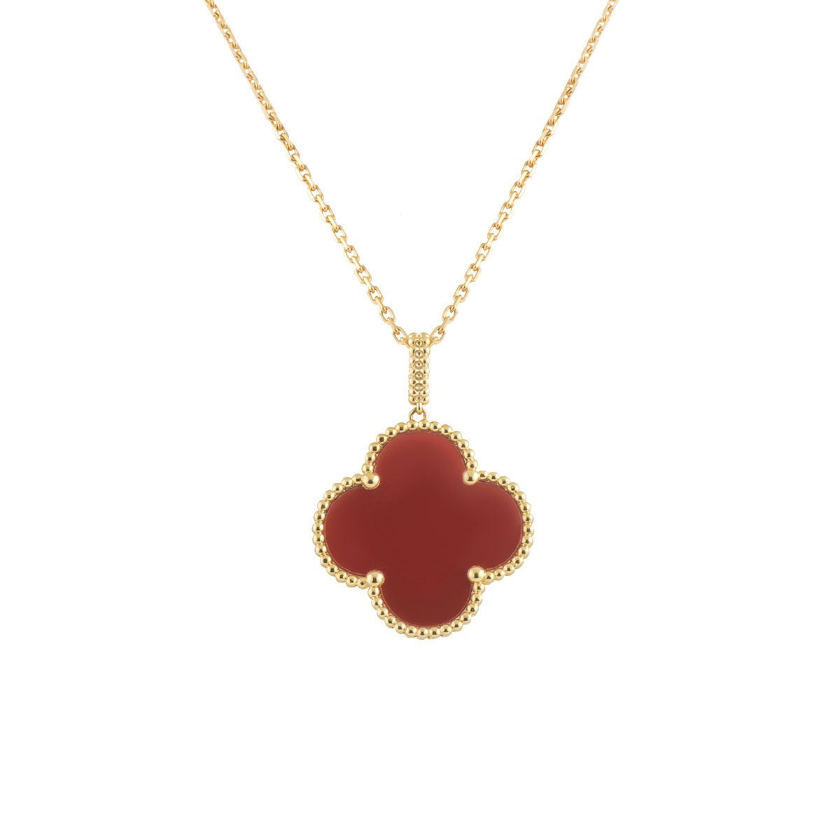 [AURORA]CLOVER 25MM NECKLACE GOLD CARNELIAN