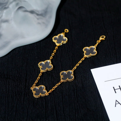 [AURORA]CLOVER 5 MOTIF ROCK CRYSTAL PINK GOLD BRACELET