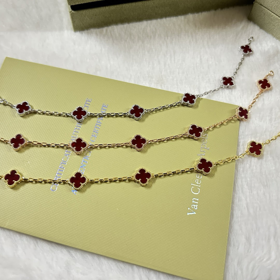[AURORA]CLOVER 6 MOTIF RED AGATE BRACELET