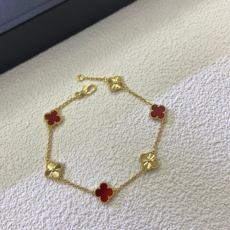 [AURORA]CLOVER 6 MOTIF RED AGATE LASER BRACELET