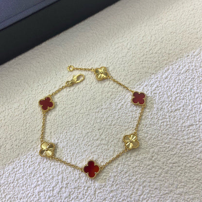 [AURORA]CLOVER 6 MOTIF RED AGATE LASER BRACELET