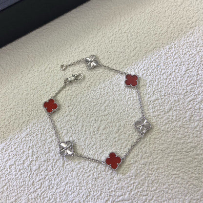 [AURORA]CLOVER 6 MOTIF RED AGATE LASER BRACELET