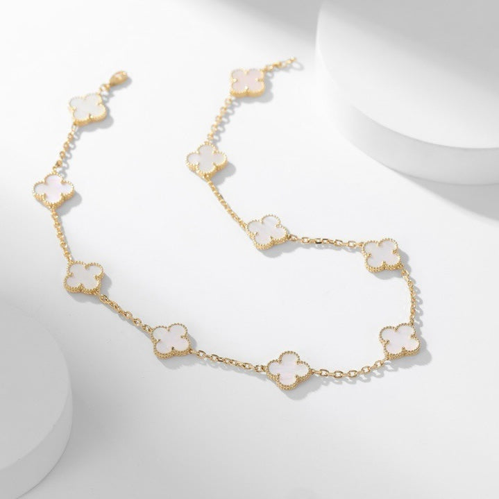 [AURORA]CLOVER 10 MOTIFS WHITE MOTHER OF PEARL NECKLACE