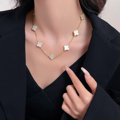 [AURORA]CLOVER 10 MOTIFS WHITE MOTHER OF PEARL NECKLACE