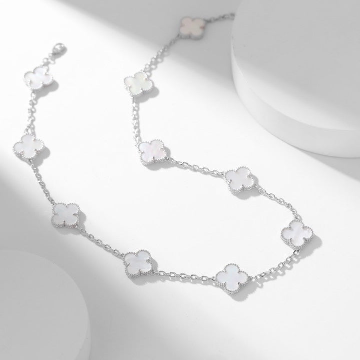[AURORA]CLOVER 10 MOTIFS WHITE MOTHER OF PEARL NECKLACE
