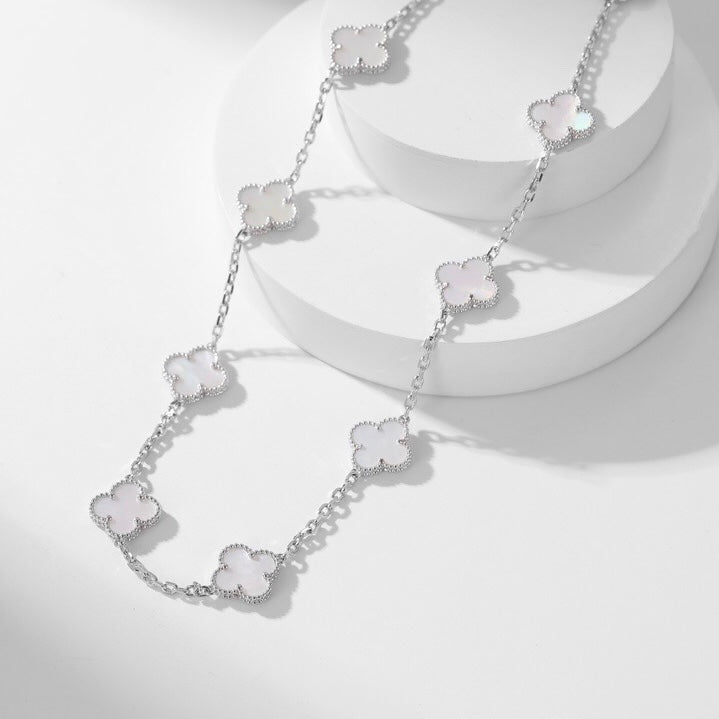 [AURORA]CLOVER 10 MOTIFS WHITE MOTHER OF PEARL NECKLACE