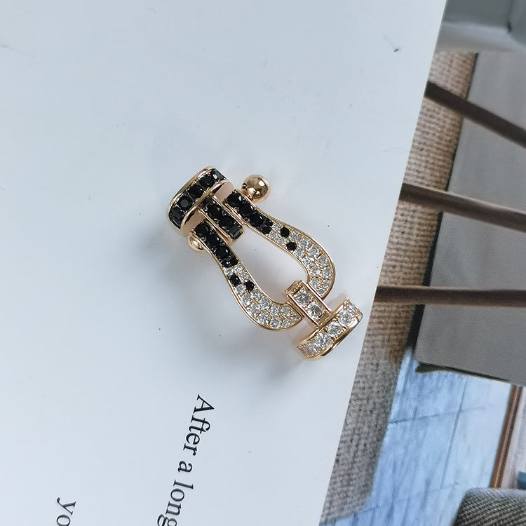 [AURORA]FORCE LARGE HORSESHOE BLACK WHITE DIAMOND BRACELET SILVER