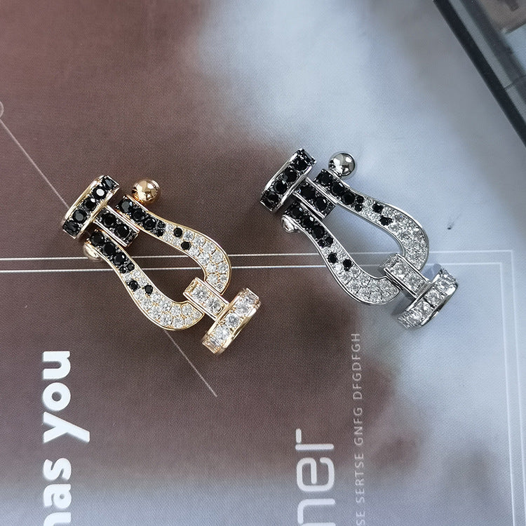 [AURORA]FORCE LARGE HORSESHOE BLACK WHITE DIAMOND BRACELET ROSE GOLD