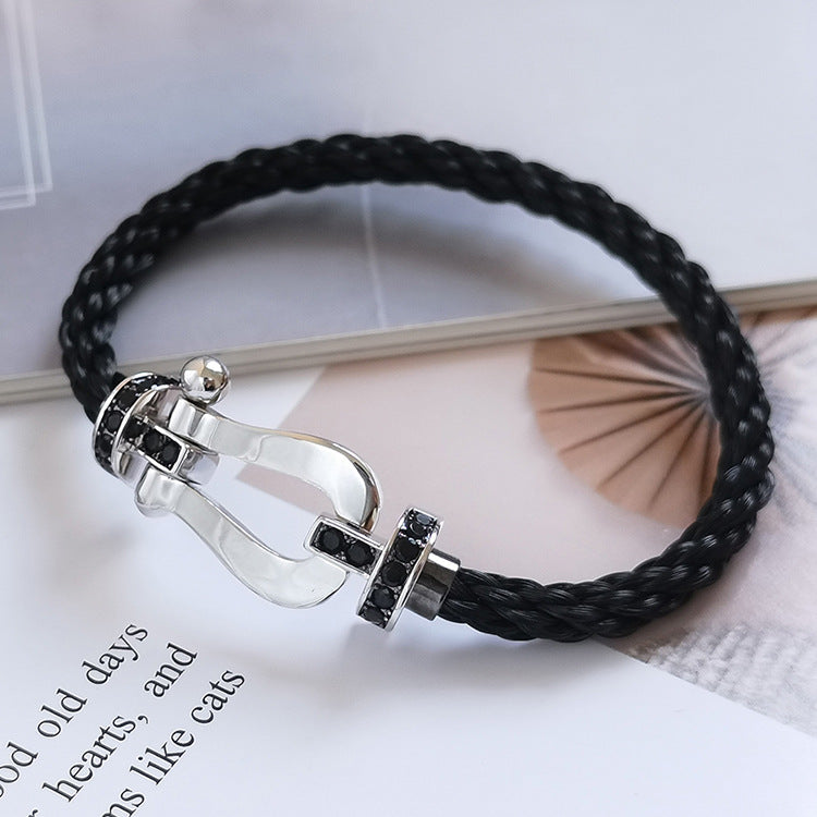 [AURORA]FORCE LARGE HORSESHOE BLACK DIAMOND BRACELET SILVER