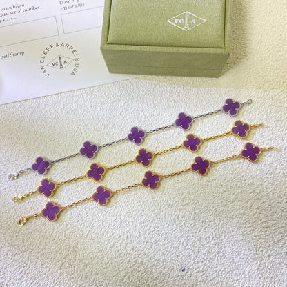 [AURORA]CLOVER  5 MOTIFS  PURPLE VIOLET BRACELET