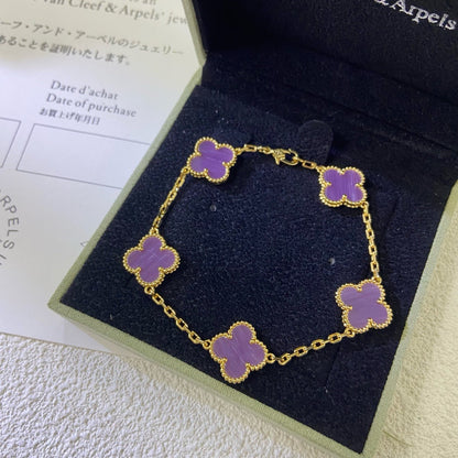 [AURORA]CLOVER  5 MOTIFS  PURPLE VIOLET BRACELET