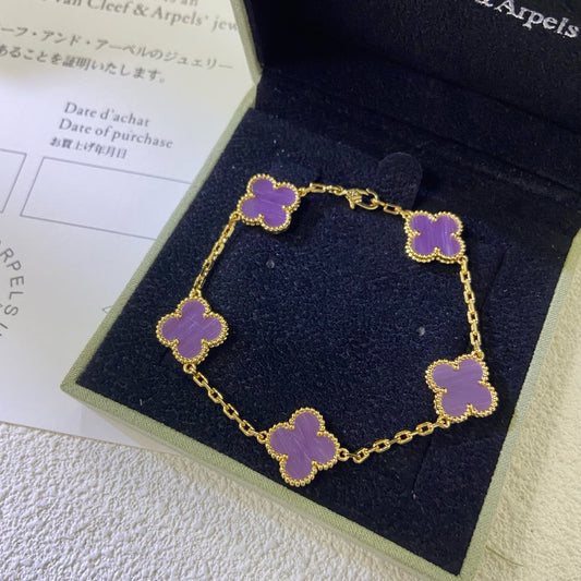 [AURORA]CLOVER  5 MOTIFS  PURPLE VIOLET BRACELET