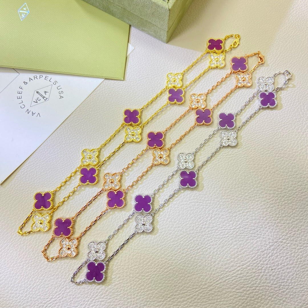 [AURORA]CLOVER 10 MOTIFS  PURPLE VIOLET DIAMOND NECKLACE